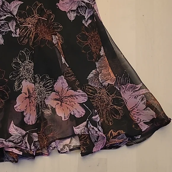 EUC 1990s VTG  Scarlett Black with Pink Floral Print Slip Dress with Flowing Hem - Picture 14 of 16